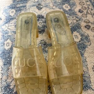 Gucci Transparent Yellow Logo Slide Mules
